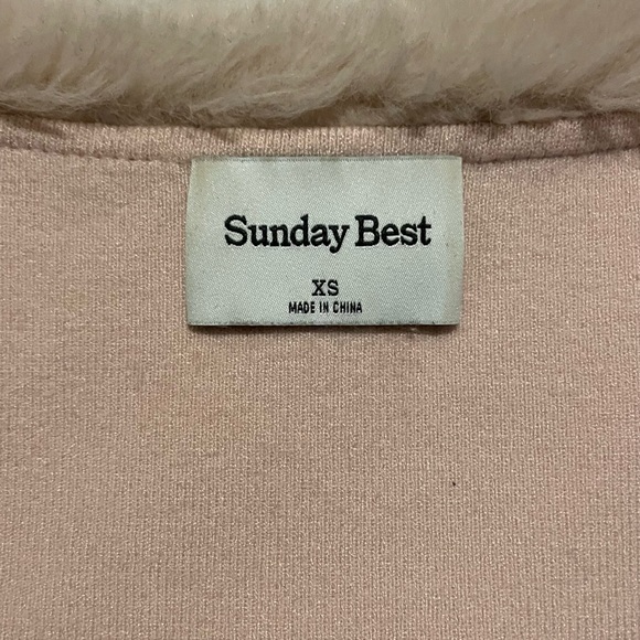ARITZIA- Sunday Best Pink Faux Fur Collar Cardigan - Picture 7 of 7
